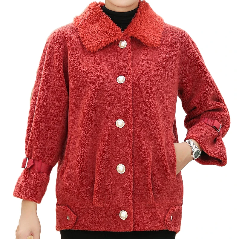 

Teddy Cozy Style Women Warm Lamb Fur Wool Fabric Basic Coats Red White Camel Thick Leather Liner Jacket Woman Winter Outerwear