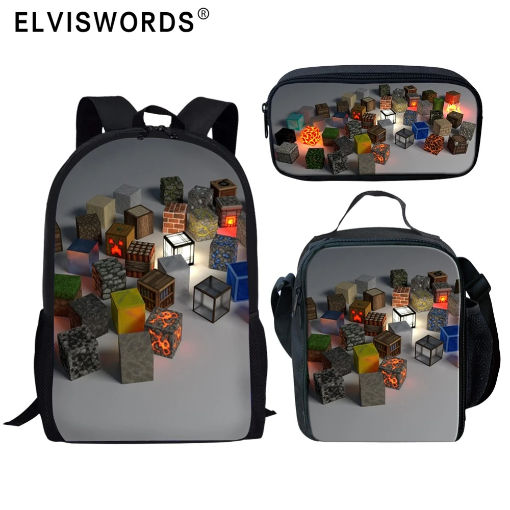 

Cartoon Cube Printing School Bags For Girls Boys Schoolbag Lunch Bag Pencil Case 3Pcs/Set Mochila Escolar Customizable Backpack