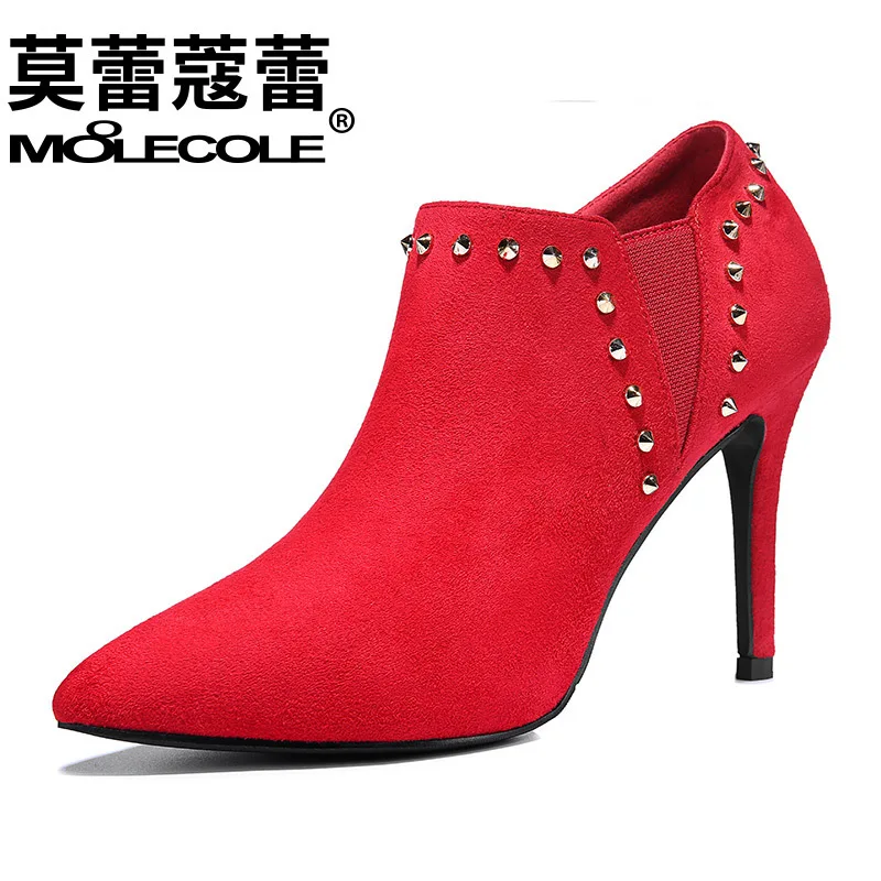 

Moolecole 2019 Autumn New Style Fashion Casual Short Boots Rivet Thin Heeled Versatile Ankle Boots WOMEN'S Shoes 6q516