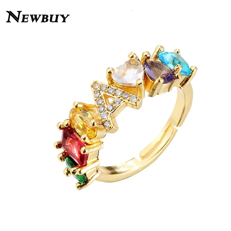 

NEWBUY Luxury Crystal Wedding Ring Gold Color 26 Alphabet Letter Ring For Women Girl Cubic Zirconia Open Ring Adjustable Size