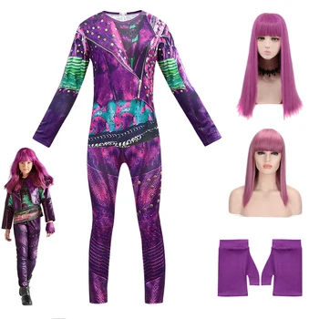 

Performance Descendants 3 Tights Rompers Girls Jumpsuit Halloween Party Mal Cosplay Costume Onesies Gloves Wig Suit Girl Clothes
