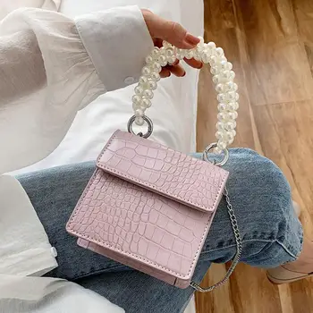 

Crocodile pattern Mini Pearl Tote bag 2020 Fashion New Quality PU Leather Women's Designer Handbag Chain Shoulder Messenger Bag