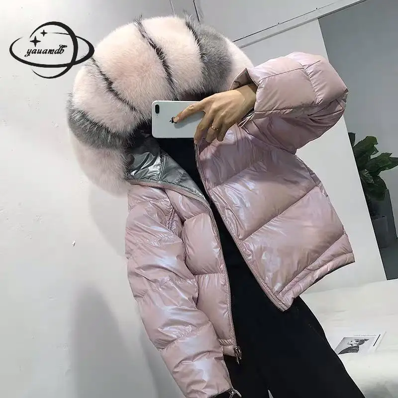 

womens down jacket winter female coats clothing Hooded Zipper Double-sided wear Glossy Thicken ladies outerwear clothes h273