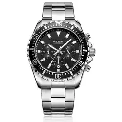 MEGIR мужские часы многофункциональные модные бизнес календарь светящиеся Мужские кварцевые часы 2064