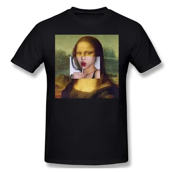 

T-Shirts for Men Mona Lisa Funny Lollipop Lips Funny Crewneck Cotton T Shirt 2020