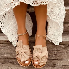 

Women Bowknot Platform Slippers Summer Slides Female Casual Sewing Beach Flats Ladies Comfortable Fashion Shoes Big Size 43