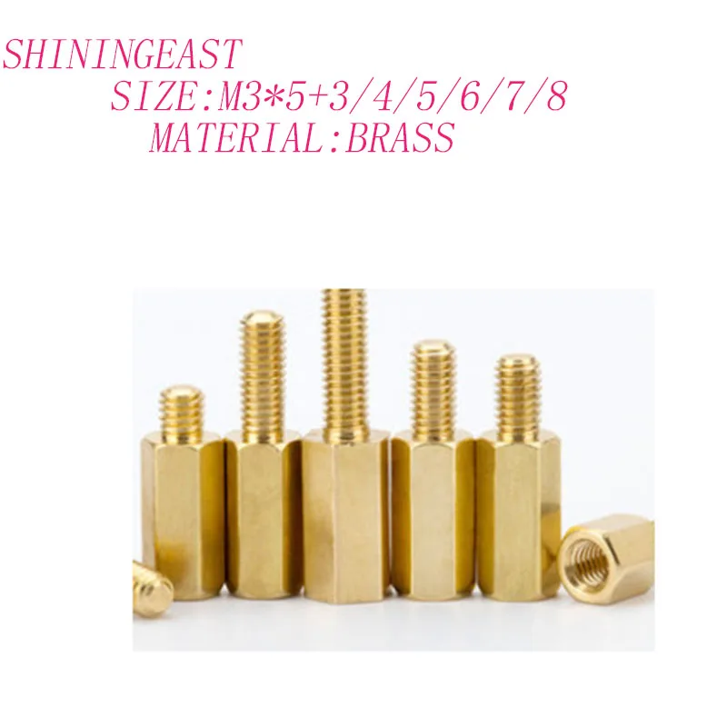 

20pcs/lot M3*5+3/4/5/6/7/8brass copper hex socket female to male spacer standoff screws board stud hexagon bolts spacing1131