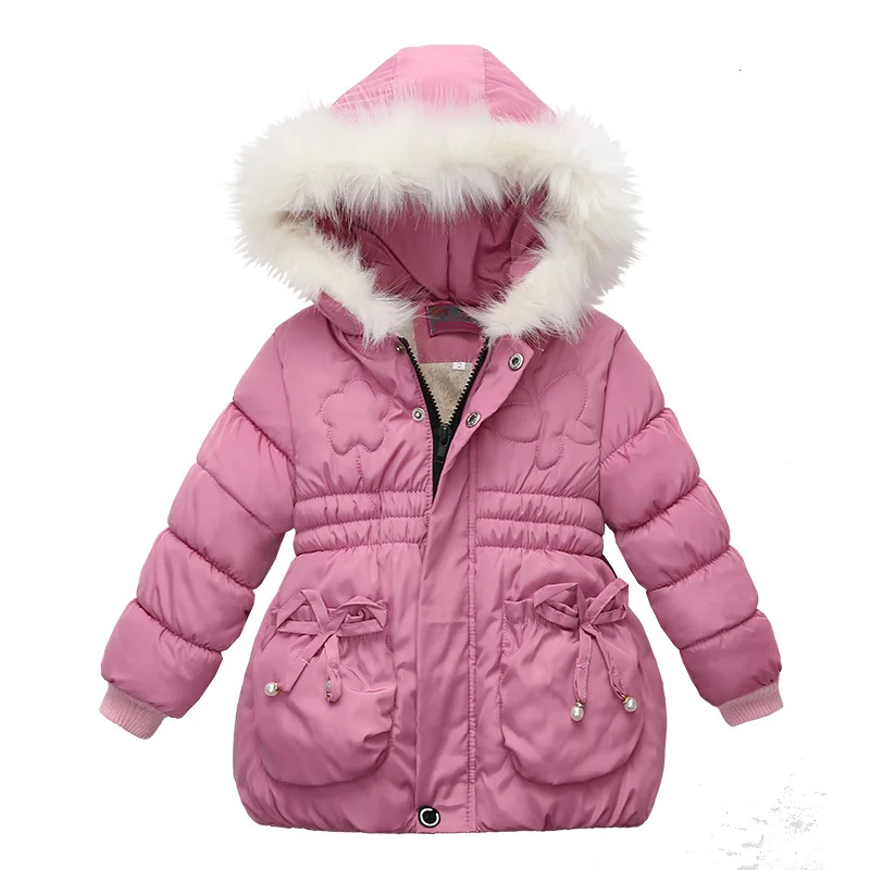 Куртка осень-зима для детская куртка для девочек теплое толстое пальто, верхняя одежда кофта для маленьких девочек, детская одежда с мехом, с капюшоном, на хлопковой подкладке куртка для девочек, пальто для девочек