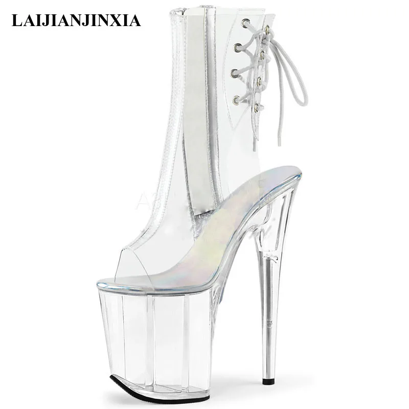 Clear Fashion Party Short Boots For Women 20cm High Heels Sexy Model Show Pole Dance Shoes | Обувь