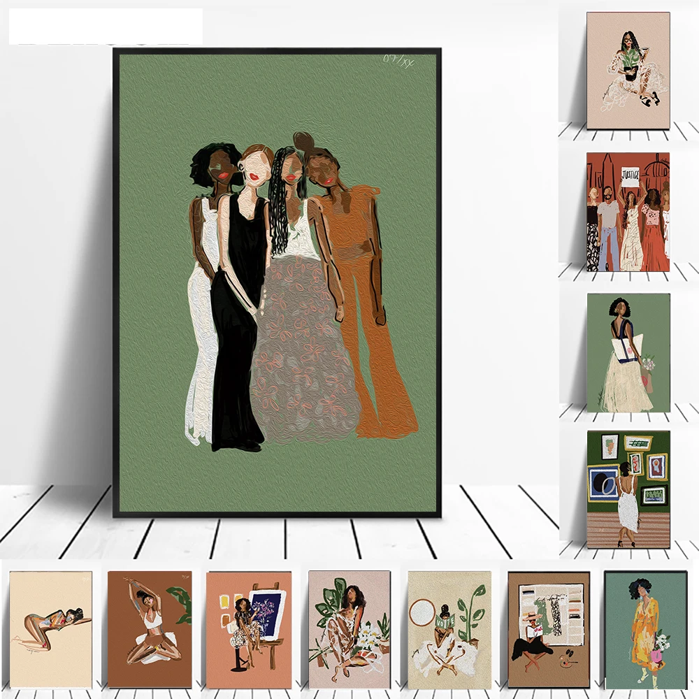 AbstractVintageGirlwithBotanicalPosterandPrintsYogaRelax