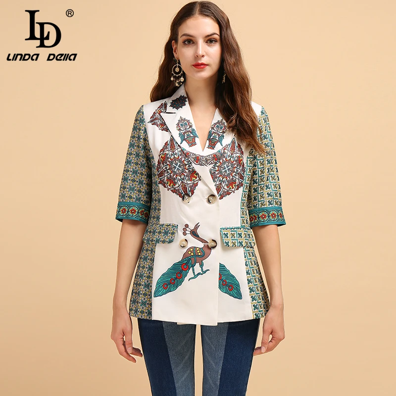 

LD LINDA DELLA Fashion Runway Autumn Vintage Jacket Women's Half Sleeve Animal Printed Button Ladies Stylish Coats Tops 2019