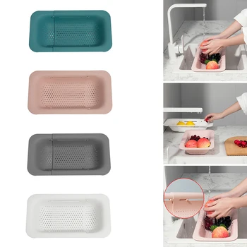 

Adjustable Kitchen Dish Drainer Sink Drain Basket Vegetable Fruit Drying Rack Retractable Washing Basket Organizer Kitchen Rack