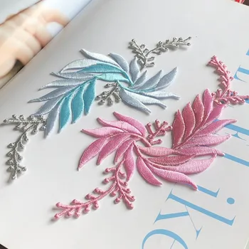 

SASKIA 5Pcs Large Leaf Embroidery patch Applique Clothing Patches Fabric Sticker Iron On Craft Dress Diy Green Black Red 30*13CM