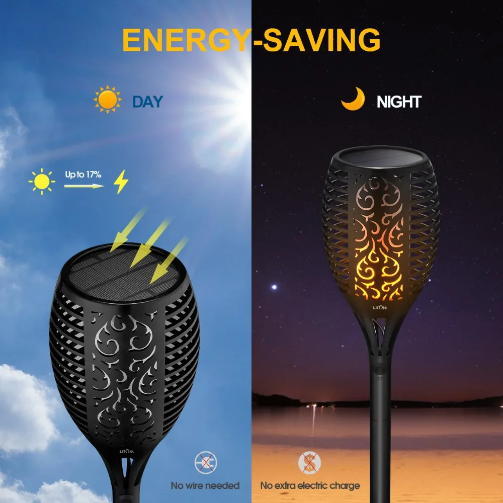 4 Pack LITOM 96 LED Solar Powered Light Torch Dancing Flame Flickering Light Atmosphere Light for Xmas Path Patio Beach Garden (5)