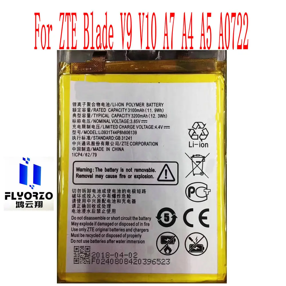 

New High Quality 3200mAh Li3931T44P8h806139 Battery For ZTE Blade V9 V10 A7 A4 A5 A0722 BV0920 V0900 A920 Mobile Phone