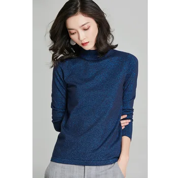 

Women's Sweater 2019 Autumn and Winter New Bright Silk Half Turtleneck Sweater Women's Knitting Shirt