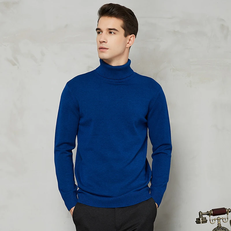 thumbnail image 1 of Suéteres de cuello alto cálidos de lana y algodón para hombre, suéteres casuales de color sólido, suéteres de punto rojos de Año Nuevo y Navidad para otoño e invierno, 1 of 5