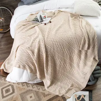 

Brown Beige Khaki Knitted Office Blanket Retro Style 100% Cotton Warm Large Size Blanket