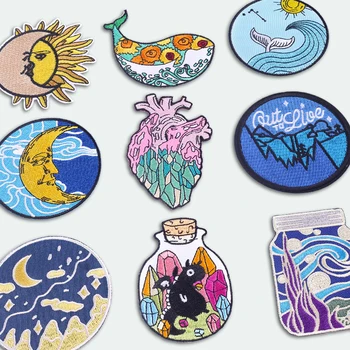 

Mountain Heart Embroidered Patches for Clothing Stickers Iron On Patches For Clothes Outdoor Adventure Sew On Fabric Stripe DIY