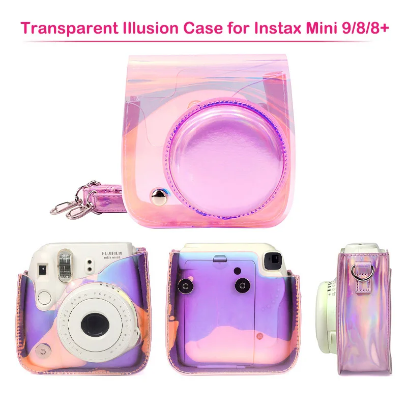Transparent Illusion Чехол для Камеры моментальной печати Fujifilm Instax Mini, чехол из искусственной кожи с плечевым ремнем для камеры Instax Mini 9/8+/8 Polariod s - Цвет: Transparent Illusion