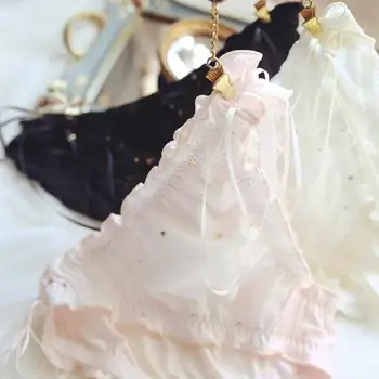 

New M L XL Lovely Cute Lolita Kawaii Star Print Sexy Lace Panties Underwear Brief Thong Ruffle Lingerie Underwear