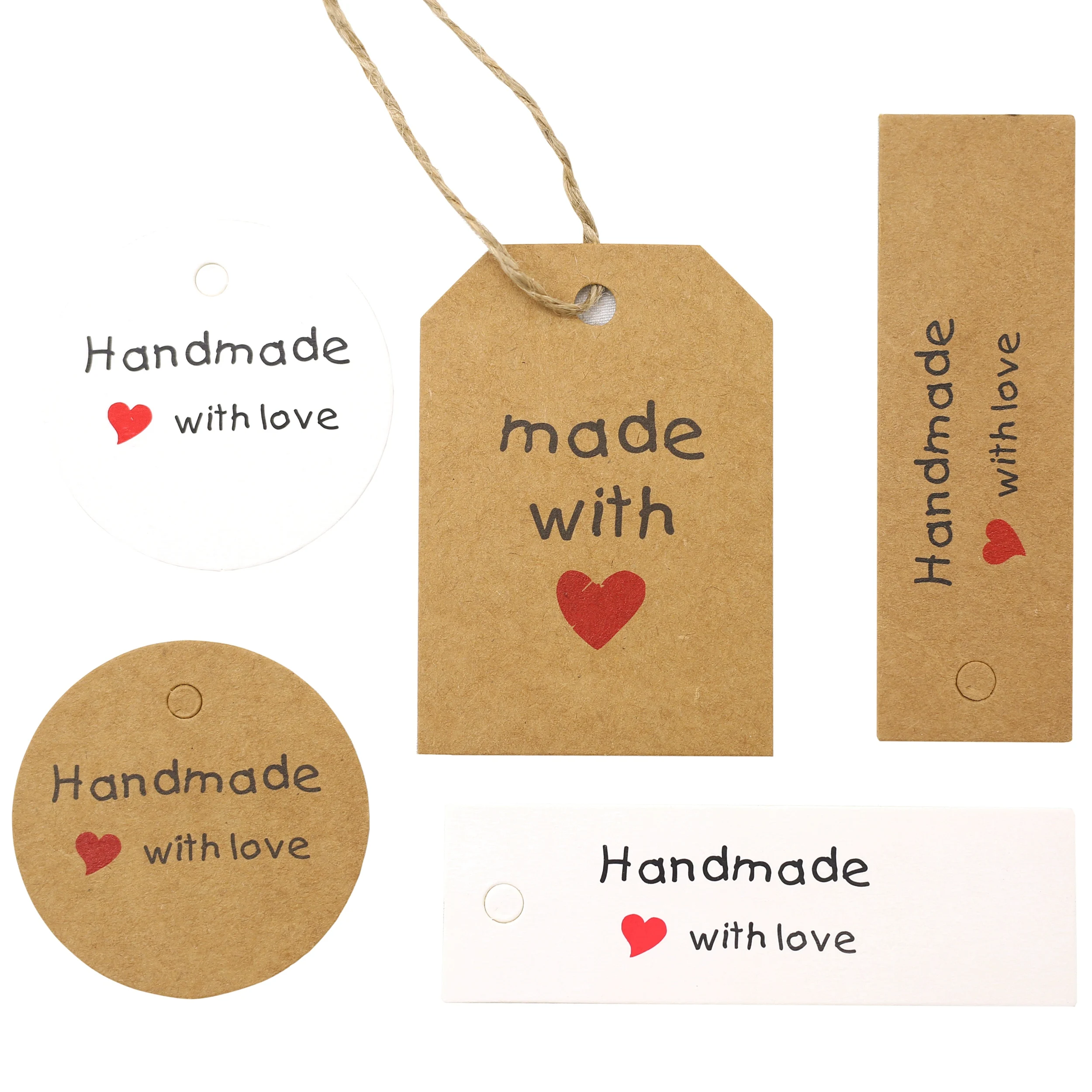 100Pcs Handmade Love Gift Tags Round Painted Handmade Gift Tags Kraft Gift  Tags for Wedding Christmas Hanging Decor(Handmade with Love)