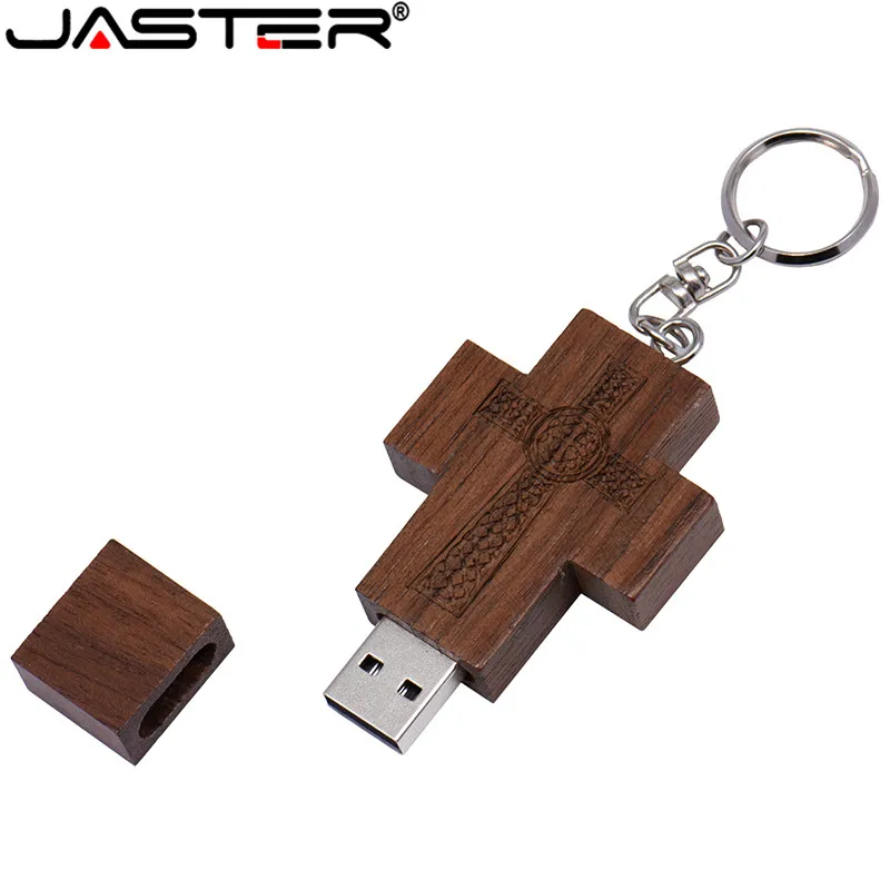 JASTER Creative walnut wooden cross usb flash drive with Humu push pull box 2.0 4GB/8GB/16GB/32GB/64GB/128GB memory U disk|USB