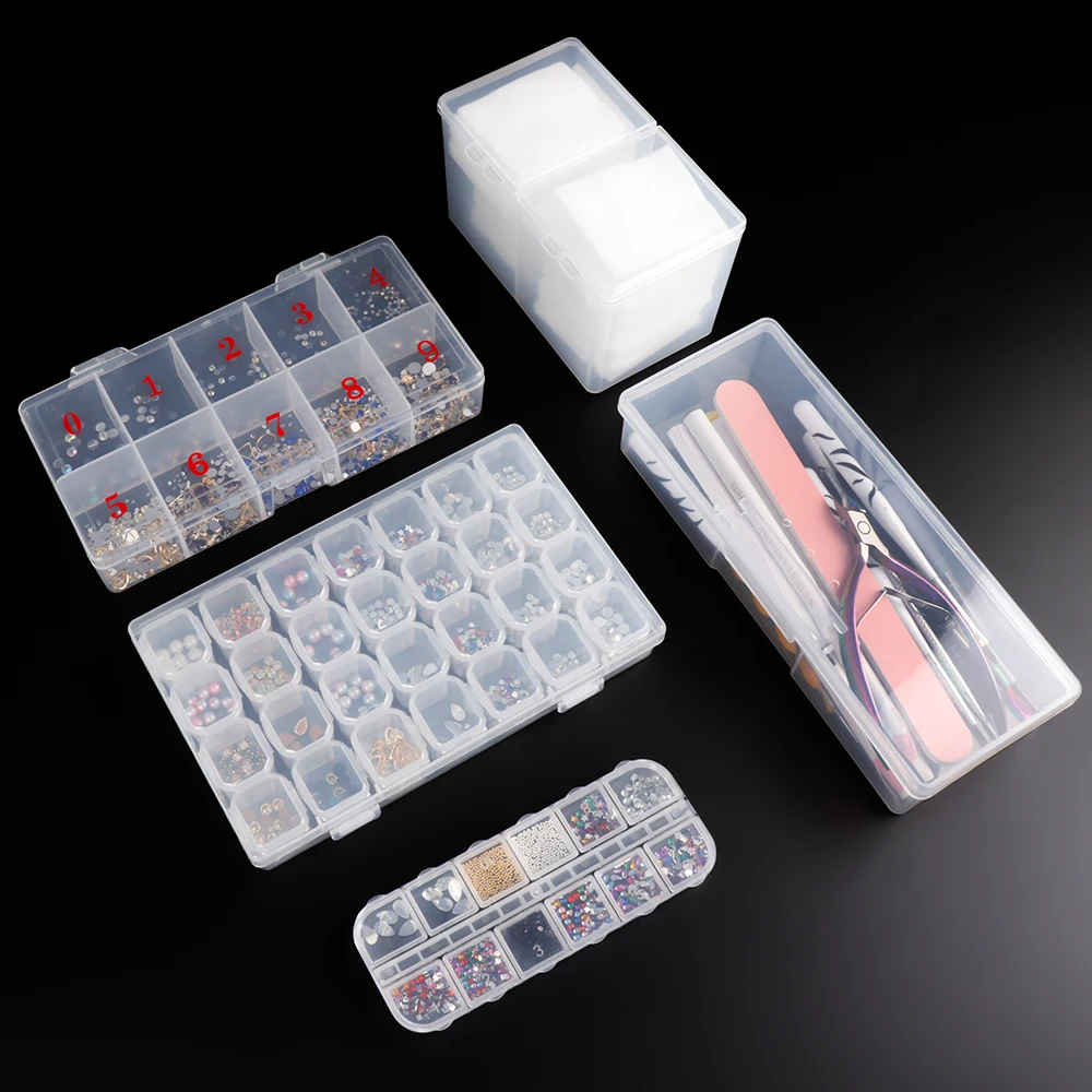 

Nail Art Storage Case Rhinestones Gems Accessories Plastic Transparent Display Case Manicure Ring Earrings Organizer Box