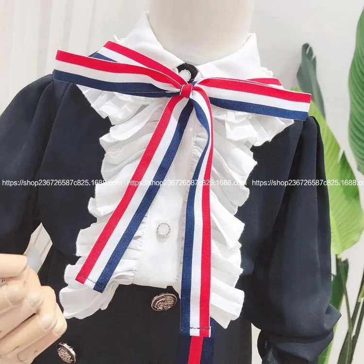 Детская одежда г. Новая Осенняя рубашка с бантом для девочек, короткая юбка двубортный комплект из двух предметов