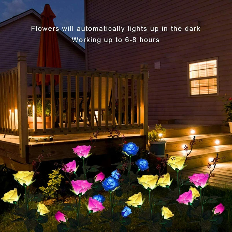 Solar Flower Light Rose Flower Lamp Led Solar Light For Garden Decoration Waterproof Outdoor Landscape Lawn Lamp For Patio Yard