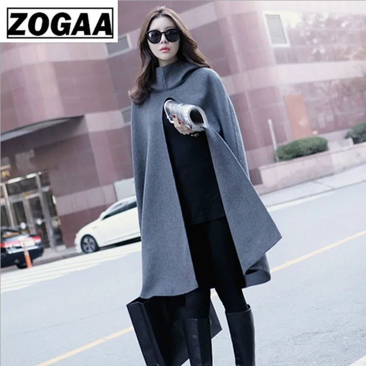 Пончо с капюшоном и Накидки 2018 зимний длинный плащ Batwing высоким воротом пальто