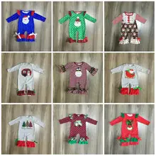 Рождественская елка для маленьких девочек детская одежда комбинезон леопардовая полоса Санта Клаус малышей хлопок бутик детской одежды Ползунки с оборками