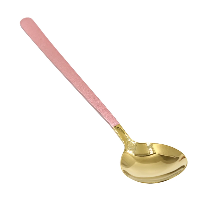 Pink gold spoon Длинная ручка, ложка, вилка, Золотая ложка, вилка для мороженого, столовая посуда, позолоченные Десертные Ложки для чая и кофе, нержавеющая сталь - Цвет: Pink gold spoon