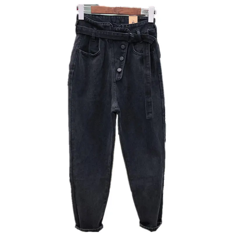 5XL черные джинсы для женщин в стиле бойфренд одежда джинсовые шаровары Высокая талия джинсы женские Стретч уличная одежда свободные джинсы для мам Q2228