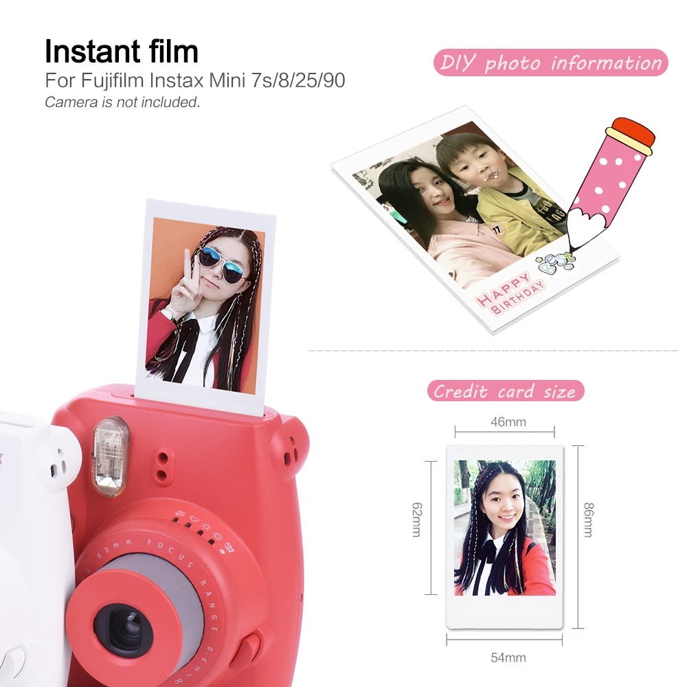 Белая пленка Fujifilm Instax Mini 10-200 листов для FUJI Instant Photo camera Mini 9 Mini 8 7s 70 90+ Бесплатный чехол для фотоальбома