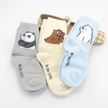 Женские носки в корейском японском стиле с изображением медведей гризли, панды, ледяного медведя; теплые носки из кораллового флиса; Забавные милые носки Kawaii Happy; зимние носки Skarpetki
