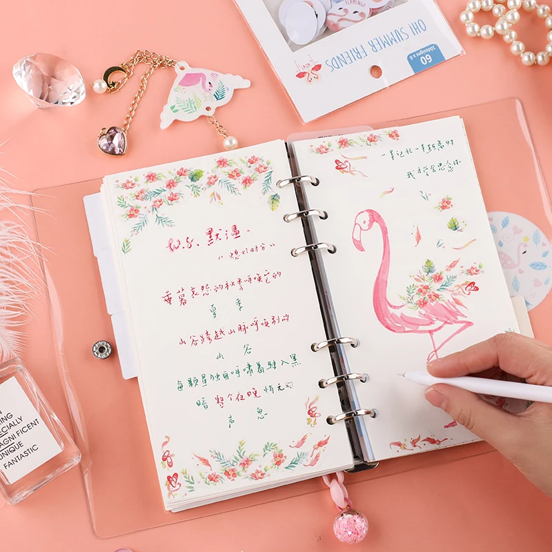 Фламинго ins спиральный блокнот для девочек с рассыпчатыми листами 6 отверстиями