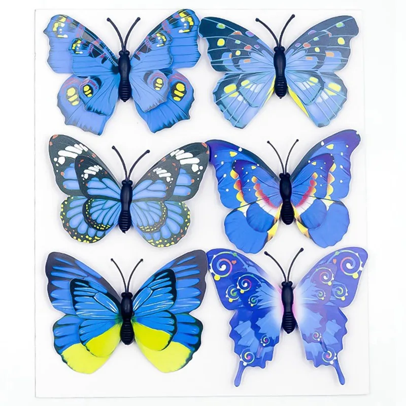 

6pcs PVC 3d Diy Butterfly Luminous Glow In Dark Design Decal Magnetic Magnet Sticking Double Feather Wall Stickes Home Decor