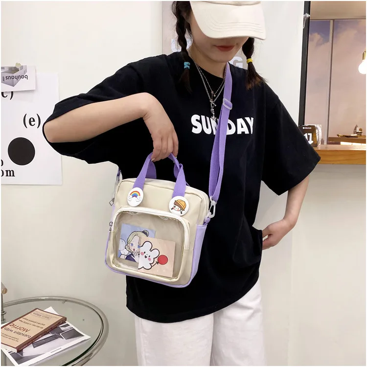 ItaBag Nylon Square Japanese Style Ladies Transparent Bag Lolita Girl Transparent PVC Ita Bag One-Shoulder Itabag Tote Bag Large