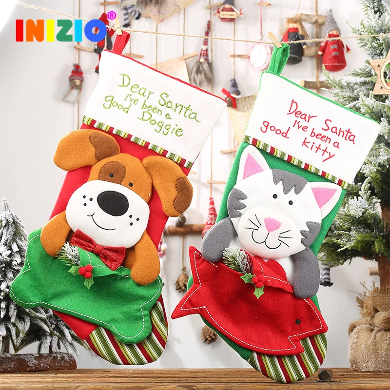 Новинка года; милые рождественские носки-чулки с котом и собакой; Рождественский новогодний мешок ярких цветов; подарочные сумки; детские рождественские украшения