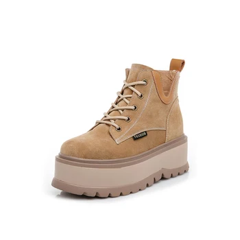

Fall/winter women's warm short boots suede leather plush single-line thick-soled platform high-rise platform shoes short boots