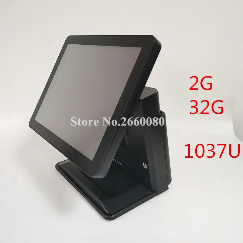black 2G 32G 1037U Сенсорная система POS терминал машина 15 ''Сенсорная панель ЖК-монитор экран с небольшим клиентским дисплеем кассовый аппарат - Цвет: black 2G 32G 1037U
