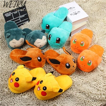 

Cartoon Slippers Home Warm Shoes Indoor Bedroom Slides Warm Plush Pikachu Snorlax Eevee Gengar Jigglypuff Dolls Slipper