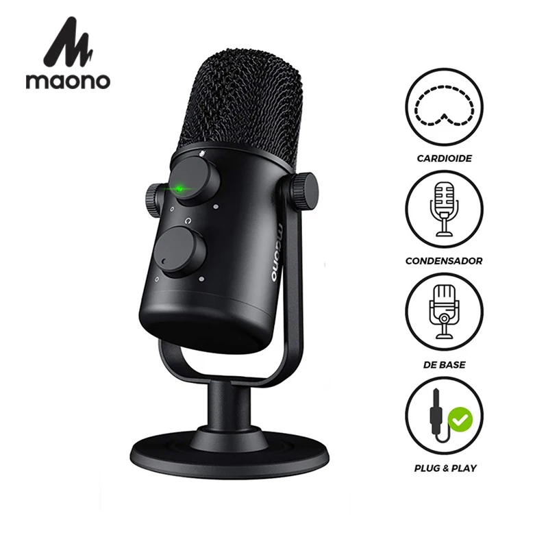 USB Microphone MAONO AU 902 Cardioid Condenser Mic with Dual Volume Control Mute Button Monitor Headphone Jack for Vocal Podc