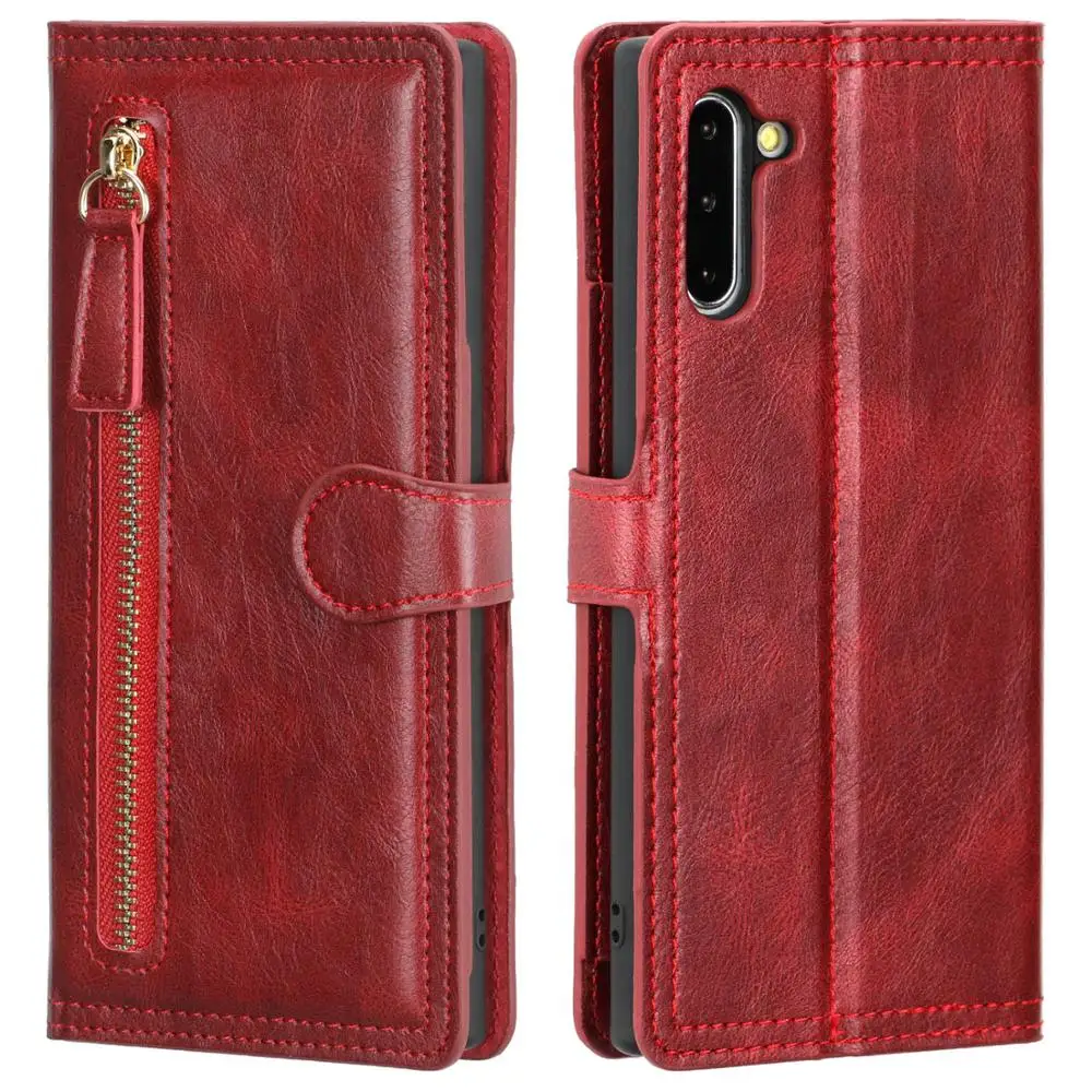 For Samsung Note 10Case Zipper Magnetic Flip Leather Wireless Charging Supported with Card Slot Coverfor SamsungS10 Note 10 Plus - Цвет: red