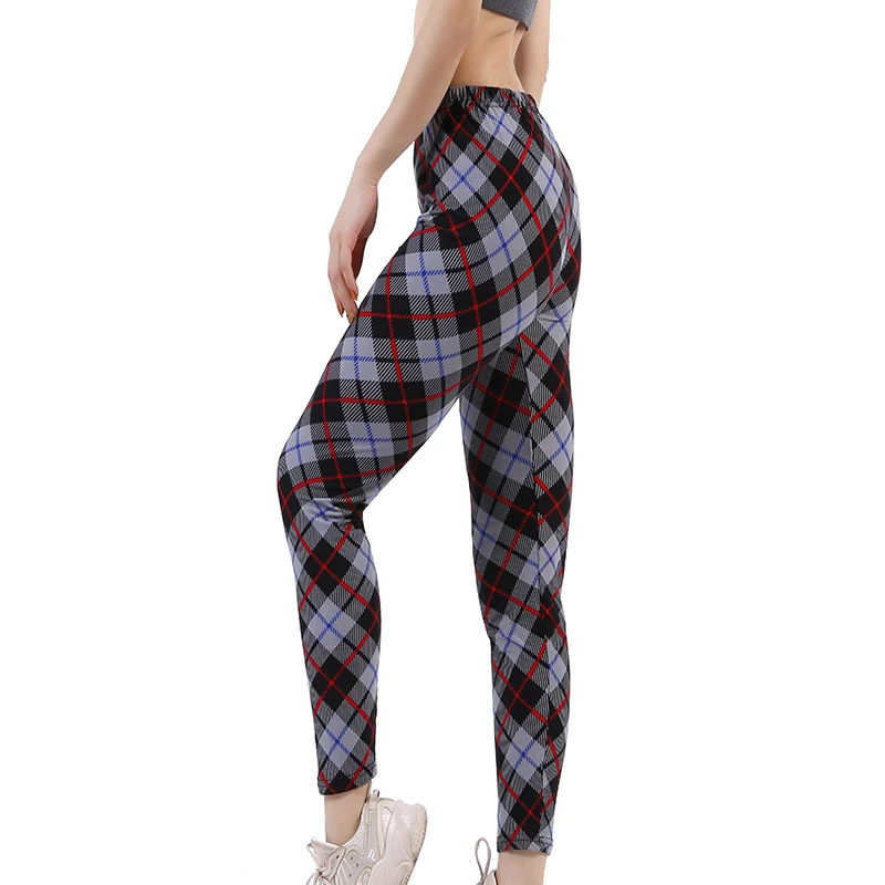 Women Leggings Grid Print Exercise Fitness Leggins Elasticity Plaid Push Up Legging Female Sexy Trousers Pants tights for women