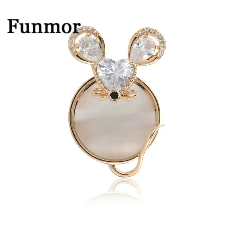 

Funmor Special Mouse Shape Brooches Copper Jewelry Opal With AAA Zircon Women Children Routine Holiday Ornaments Birthday Gifts