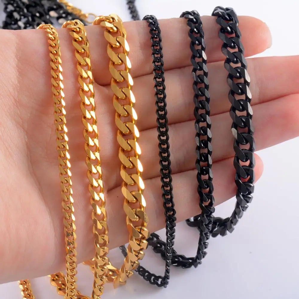 Catena Cubana Uomo Donna In Acciaio Inossidabile 316L Placcato Oro 18K, Larghezza 5mm, Lunghezze 16-30 Pollici - 2