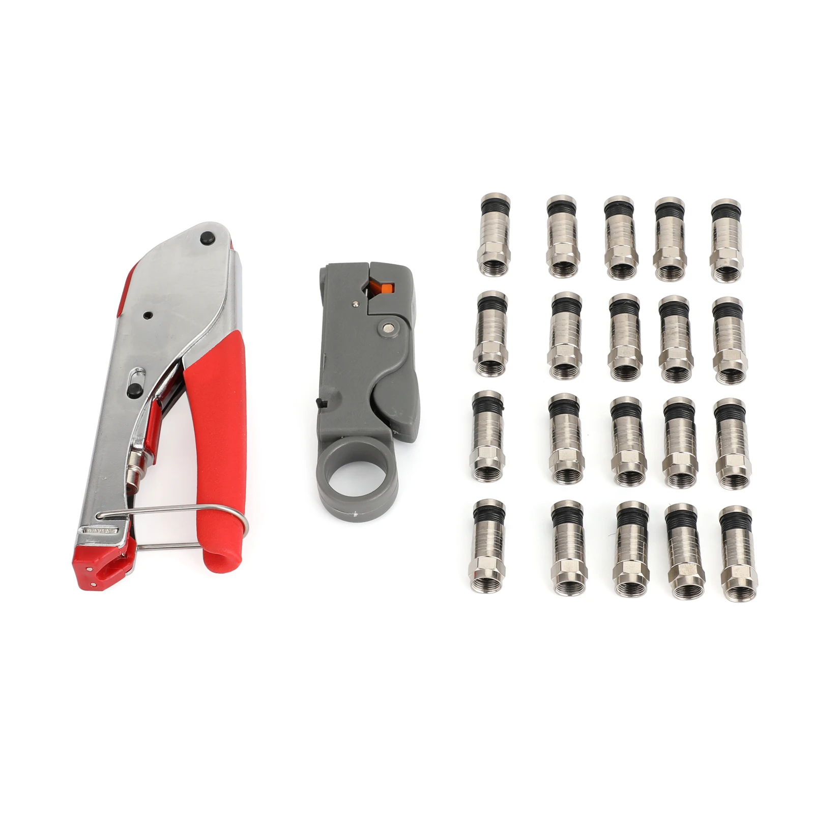 Whole Set Areyourshop коаксиальный обжимной щипцы+ RG6 обжимные разъемы f-типа компрессионный инструмент для зачистки роторный коаксиальный кабель плоскогубцы Набор инструментов - Цвет: Whole Set