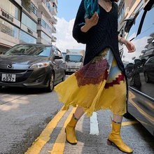 ##Special Price Yellow Color Block Knitted Skirts Female 2019 Women Mid Calf Mid Waist Casual Elastic Ladies A Line Skirt Hollow Out SA495S30 ##Special Price Yellow Color Block Knitted Skirts Female 2019 Women Mid Calf Mid Waist Casual Elastic Ladies A Line Skirt Hollow Out SA495S30